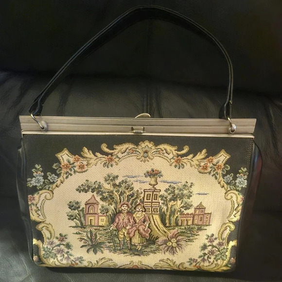 Vintage La Marquise Italian Tapestry 1950s Clutch Top Handle  Hand Bag - Picture 3 of 16